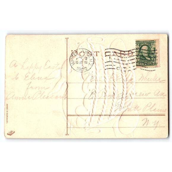 Vintage Easter Postcard 1909 Rabbit in Basket with Eggs Embossed Germany Antique - Picture 2 of 2